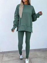 Hazel Blues® | Solid Color Oversize Slit Sweatshirt and Ribbed Leggings 2pcs Set