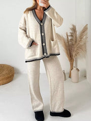 Hazel Blues® | Button Up V-Neck Cardigan and Pants Sweater Set