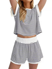 Hazel Blues® | Striped Round Neck Top and Shorts Set