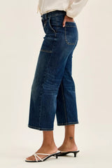 Hazel Blues® | Judy Blue High Waist Wide Crop Utility Jeans with Patch Pocket