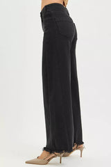 Hazel Blues® | RISEN Tummy Control High Rise Palazzo Leg Frayed Hem Jeans