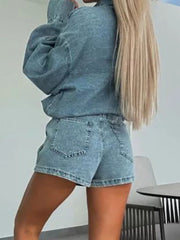 Hazel Blues® | Button-Front Shirt and Mini Skirt Oversized Denim Set