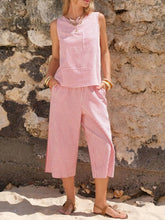 Hazel Blues® | Striped Sleeveless Top and Cropped Pants Set