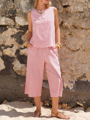 Hazel Blues® | Striped Sleeveless Top and Cropped Pants Set