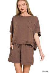Hazel Blues® | Zenana Exposed Seam Boxy Top & Shorts Set