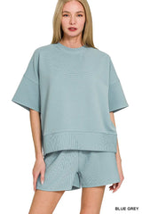 Hazel Blues® | Zenana Ribbed Round Neck Waist Banded Tee & Shorts Set