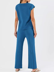 Hazel Blues® | Casual Solid Color Cap Sleeve Top and Pants Knit Set
