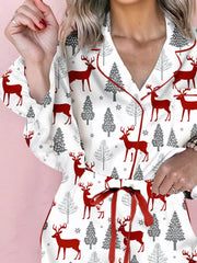 Hazel Blues® | Christmas Fashion Print Velvet Trim Top and Shorts Pajama 2pcs Set