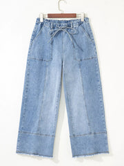 Hazel Blues® | Wide Leg Drawstring Raw Hem Jeans