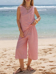 Hazel Blues® | Striped Sleeveless Top and Cropped Pants Set
