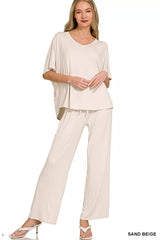 Hazel Blues® | Zenana V-Neck Oversized Top & Pants Set