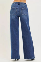 Hazel Blues® | RISEN High Rise Wide Leg Slanted Pocket Jeans