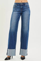 Hazel Blues® | RISEN Mid Rise Wide Straight Jeans With Wide Cuff