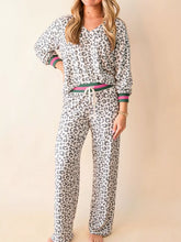 Hazel Blues® | V Neck Leopard Long Sleeve Top Striped Webbing Patchwork Drawstring Pant Set