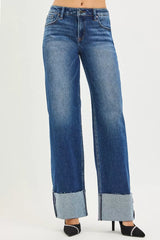 Hazel Blues® | RISEN Mid Rise Wide Straight Jeans With Wide Cuff