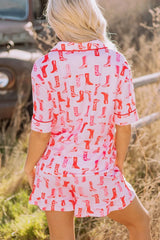 Hazel Blues® | Cowgirl Boots Printed Shirt and Shorts Set