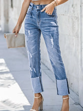 Hazel Blues® | High Waist Distressed Straight Leg Jeans