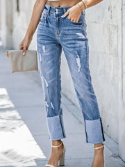 Hazel Blues® | High Waist Distressed Straight Leg Jeans