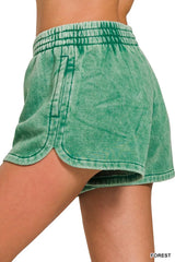 Hazel Blues® | Zenana Acid Washed Elastic Waistband Dolphin Shorts