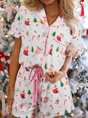 Hazel Blues® | Christmas Print Button Up Top and Shorts Lounge Set