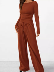 Hazel Blues® | Long Sleeve Top and Wide Leg Pants Set
