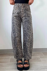 Hazel Blues® | Leopard Print High Waist Barrel Jeans