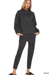 Hazel Blues® | Zenana Scuba Half Zip Pullover and Jogger Set