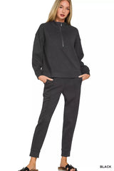 Hazel Blues® | Zenana Scuba Half Zip Pullover and Jogger Set