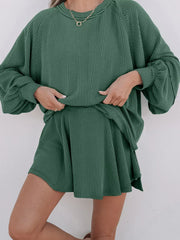 Hazel Blues® | Corded Lantern Sleeve Top and High Waist Mini Skirt Set