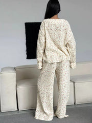 Hazel Blues® | Floral Print Button-Down Top and Pants Lounge Set