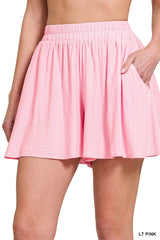 Hazel Blues® | Zenana Woven Elastic Band Shorts With Pocket