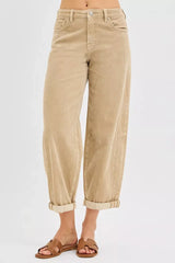 Hazel Blues® | RISEN High Rise Crop Barrel Cordurory Pants
