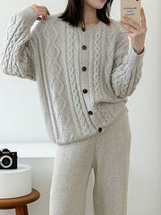 Hazel Blues® | Cable Knit Cardigan & Wide Leg Pants Sweater Set