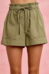 Hazel Blues® | SO ME Paper Bag Patch Pocket Drawstring Twill Shorts