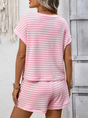 Hazel Blues® | Striped Casual Round Neck Top and Shorts Set