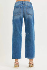 Hazel Blues® | RISEN 4 Way Stretch Mid Rise Barrel Jeans with Patch Pocket Detail