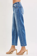 Hazel Blues® | RISEN High Rise Crop Boyfriend Tapered Jeans