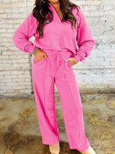 Hazel Blues® | Solid Color Collared Pullover and Central Seam Pants Set