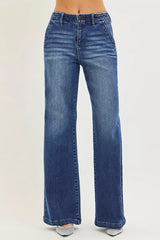 Hazel Blues® | RISEN High Rise Wide Leg Slanted Pocket Jeans