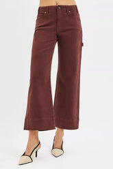 Hazel Blues® | RISEN Tummy Control High Rise Crop Wide No Waist Band Pants