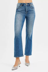 Hazel Blues® | RISEN Tummy Control High Rise Crop Straight Jeans