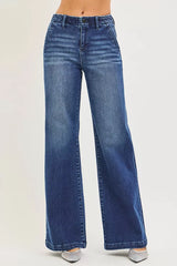 Hazel Blues® | RISEN High Rise Wide Leg Slanted Pocket Jeans