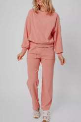 Hazel Blues® | Ribbed Round Neck Top and Pants Set