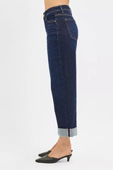 Hazel Blues® | RISEN Mid Rise Fit Ankle Wide Roll Up Jeans