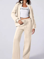 Hazel Blues® | Drop Shoulder Zip Up Jacket and Drawstring Pants Active 2pcs Set