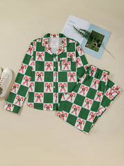 Hazel Blues® | Candy Cane Checkered Pattern 2pcs Pajama Set