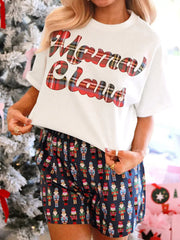Hazel Blues® | Mama Claus Plaid Letter Tee and Nutcracker Shorts 2pcs Lounge Set