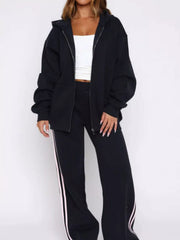 Hazel Blues® | Zip Up Hoodie and Striped Pants Set