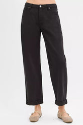 Hazel Blues® | RISEN Tummy Control Mid Rise Ankle Barrel Relaxed Baggy