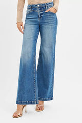 Hazel Blues® | RISEN High Rise Wide Leg Jenas with Front Yoke and Heart Back Pocket